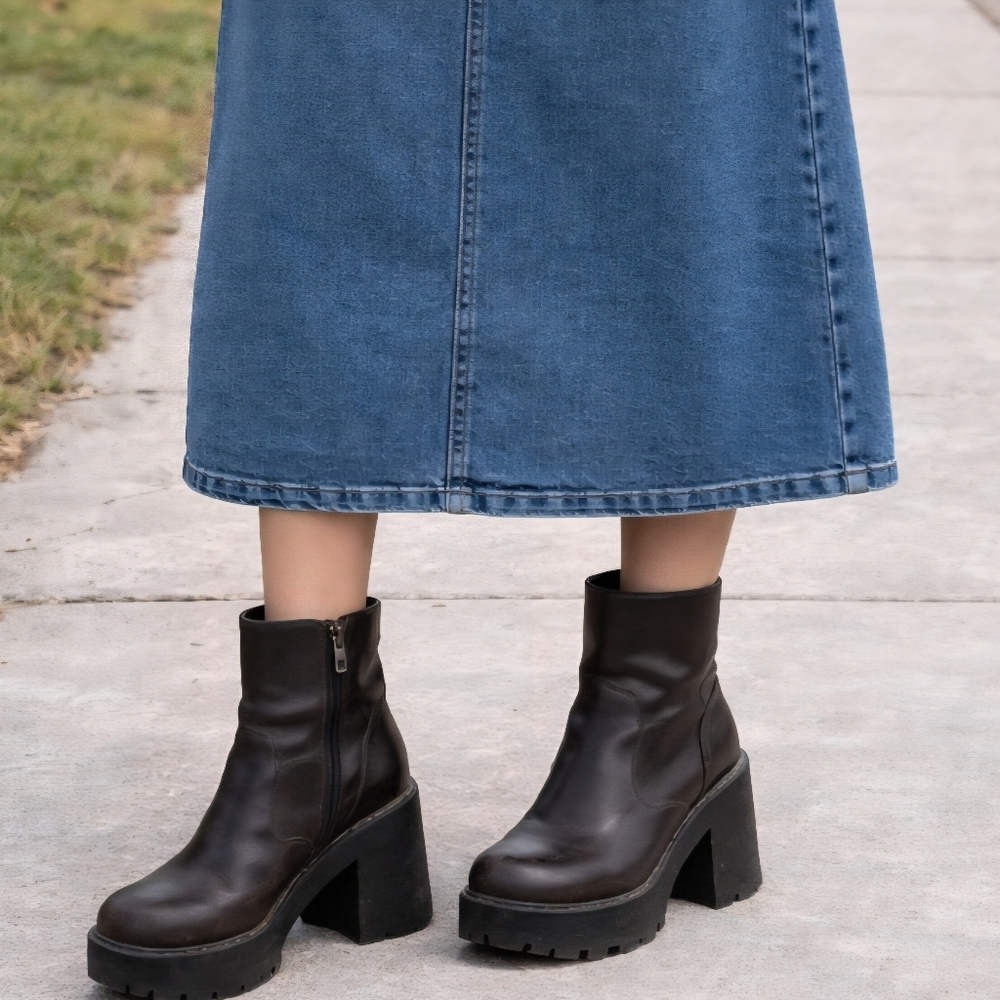 Vintage 90s Y2k Brown Leather Chunky Platform Boots Size 7